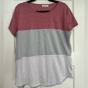 Women's Pink and Gray Striped Top